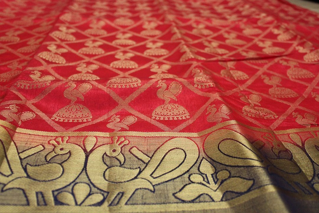 combination silk saree with jaal work