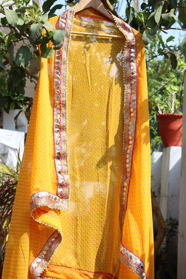 YELLOW COLOUR Georgette lehenga with gota patti work with blouse and dupatta image 3