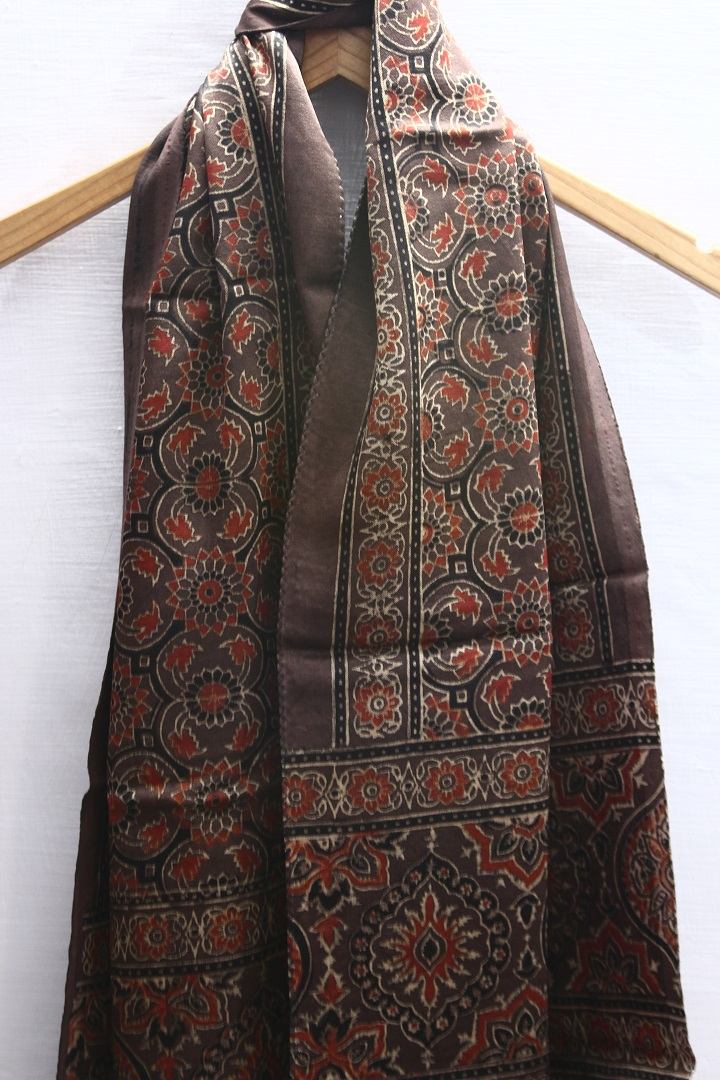 Making Waves in Earthy Hues - Mashru Silk Stole with Ajrakh Print