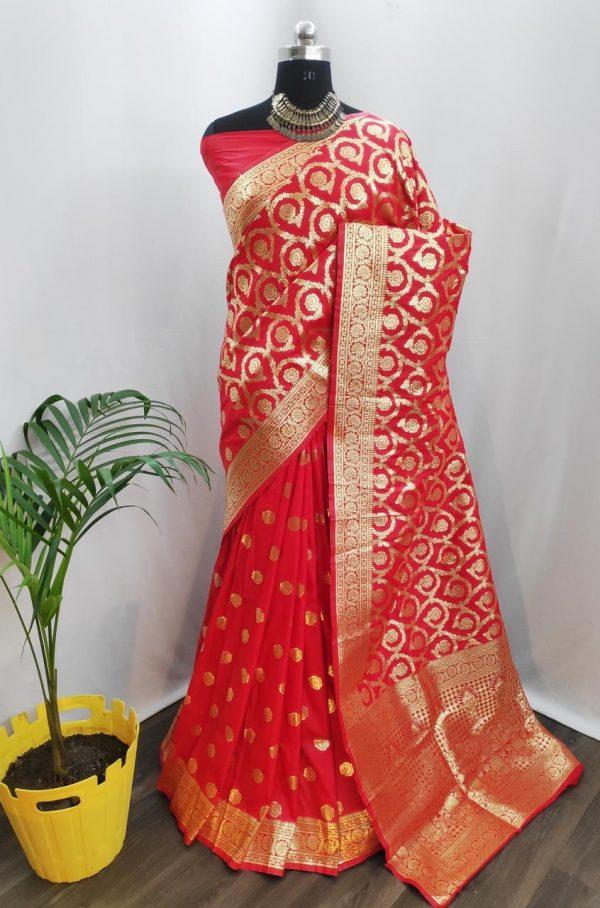"Gayatri" Red Silk Saree with Golden Touch - Karwa Chauth Special Edition