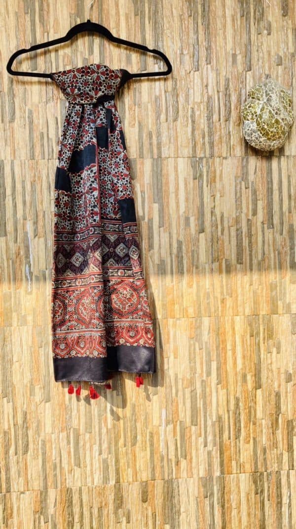 Mashru Silk Stole in Brown with Ajrakh