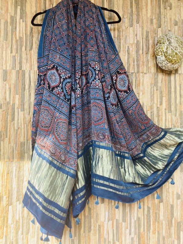 Sukoon - Ajrakh Printed Modal Silk Dupatta