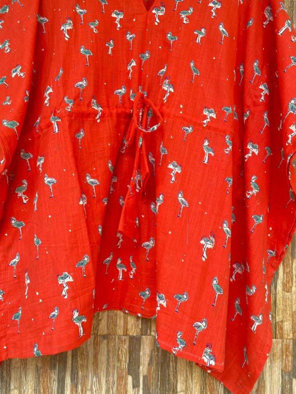 Birdy Red Cotton Kaftan- Short