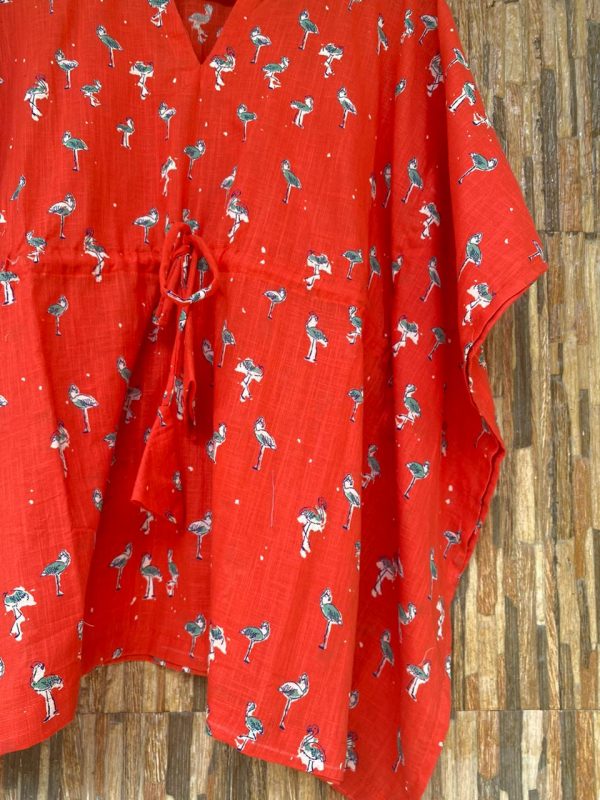 Birdy Red Cotton Kaftan- Short