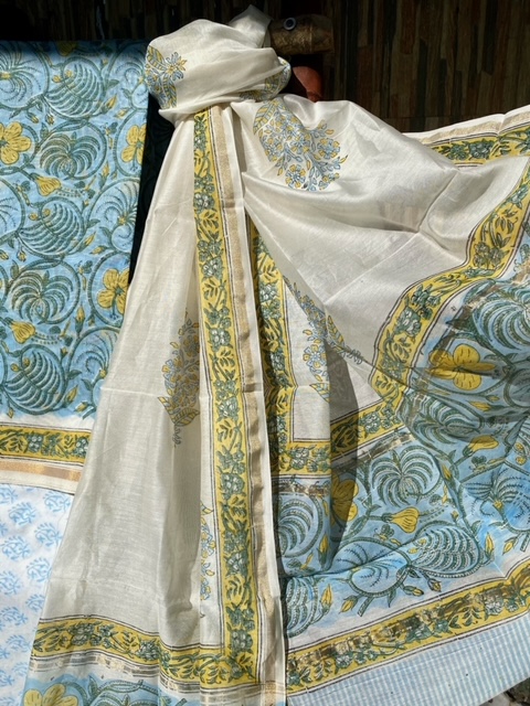 Golden Blue Chanderi Silk Suit